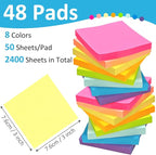 48 Pack 2400 Sheets Sticky Notes 3x3, 8 Colors Sticky Note Pads, Colored Sticky - Image 2