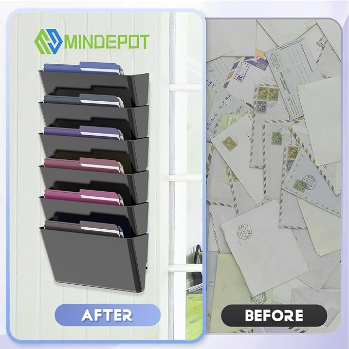 MINDEPOT 6 Pockets Acrylic Wall File Organizer, Plastic Hanging Wall File Holder - Image 3