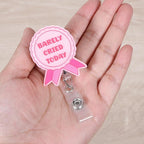 Barely Cried Today Funny Nurse Badge Reel, Cute Pink Ribbon Retractable ID Card - Image 4