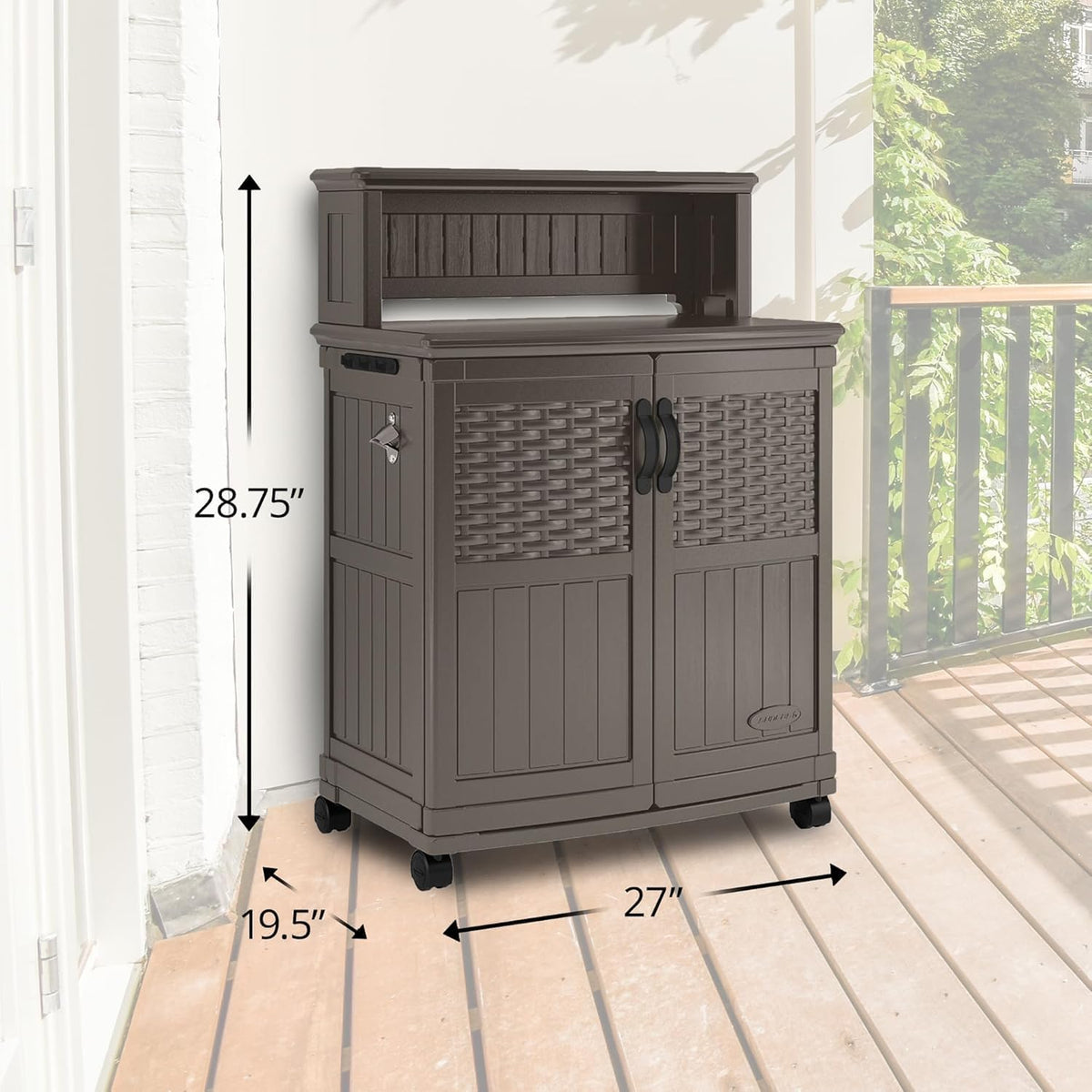 Suncast Patio Plastic Storage and Prep Station with Decorative Wicker Pattern...