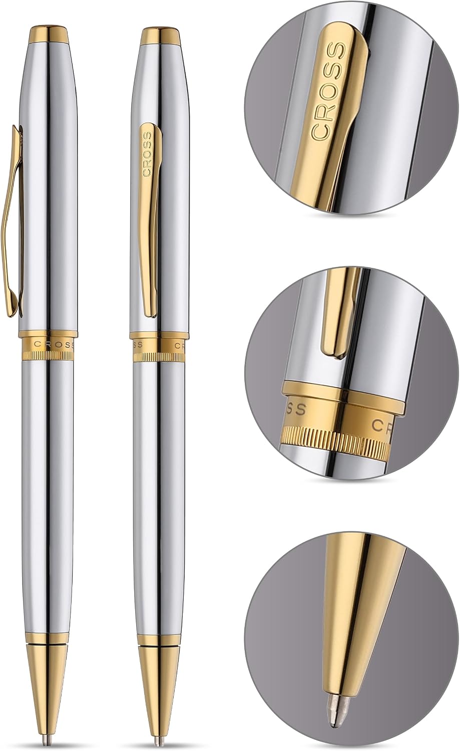 Cross Foundry Polished Chrome Gold Ballpoint Pen, Medium Point, Black Ink