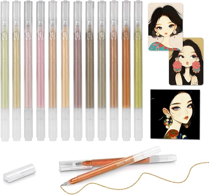 CAISEXILE 12 Skin Tone Glitter Gel Pens Set, 1.0 mm Fine Point by CAISEXILE