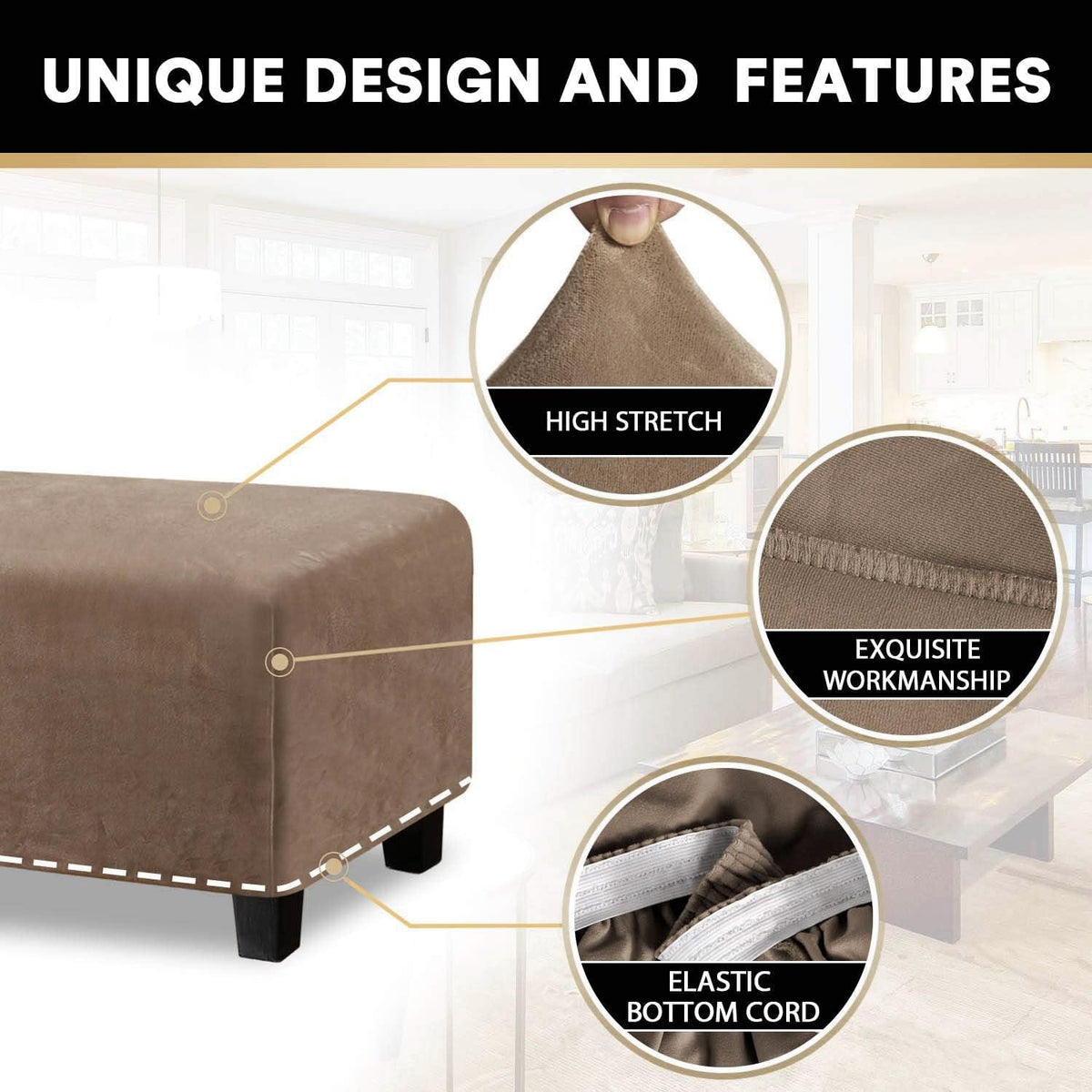 PrinceDeco Velvet Ottoman Cover Rectangle Folding Storage Cover,XL,Camel