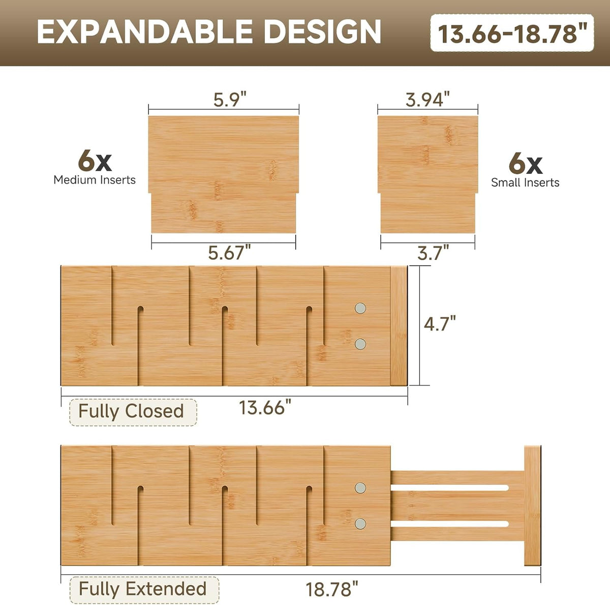 Deep Drawer Dividers For Clothes,Expandable Drawer Organizer (6, Short)