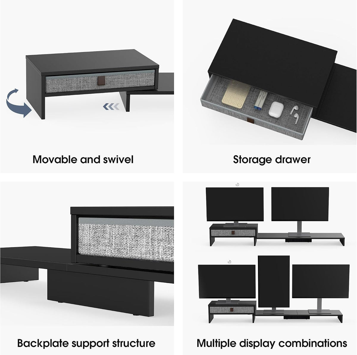 Fenge Triple Monitor Stand with Storage Drawer, Adjustable Length and Angle