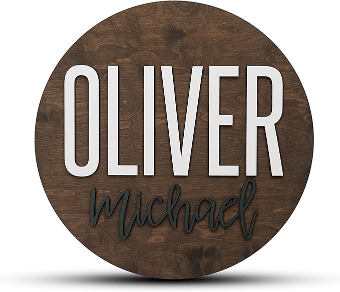 Custom Round Nursery Name Sign, Personalized Wooden Wall Plaque, Baby Shower - Image 2