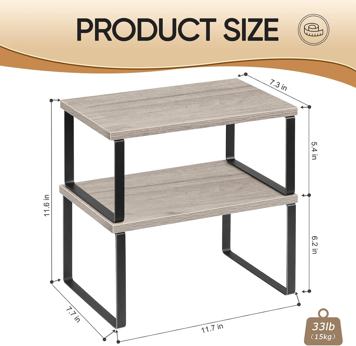 NEX Kitchen Cabinet and Counter Shelf Organizer, Shelf Riser for Pantry Count...