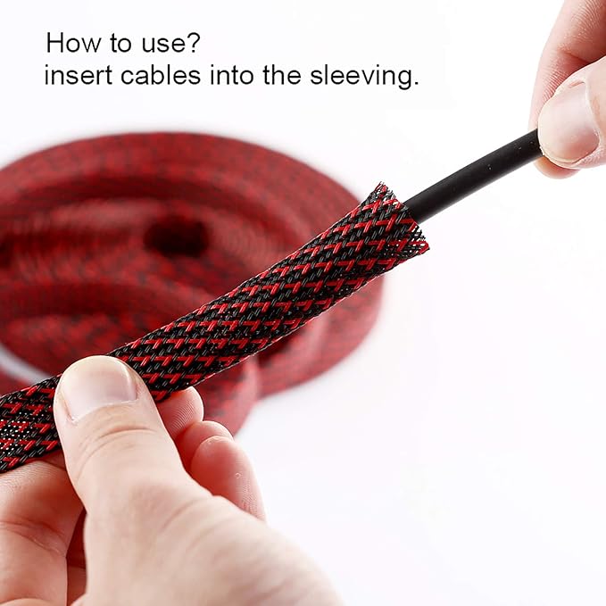 100ft - 1/4 inch PET Expandable Braided Sleeving – BlackRed – Alex Tech Braided - Image 6