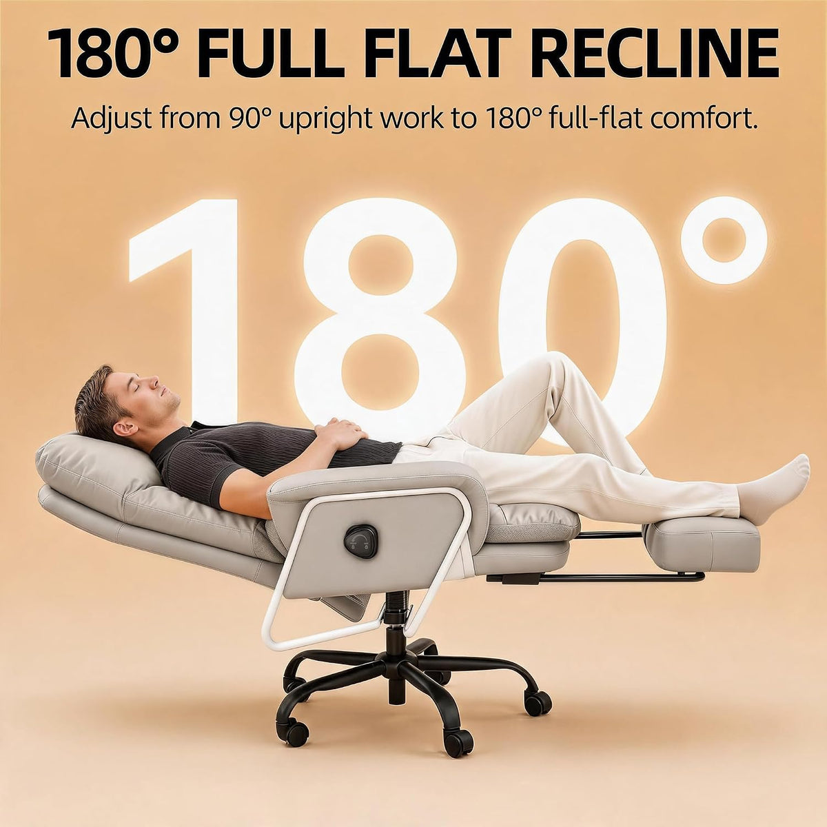 180° Reclining Office Chair with Footrest, PU Leather, Gray