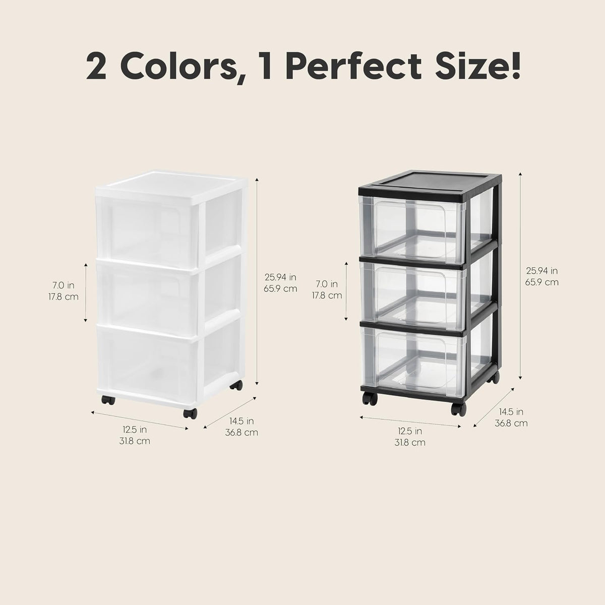 IRIS USA 3-Drawer Slim Narrow Storage Organizer Rolling Cart, Black/Clear