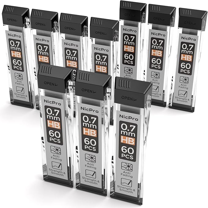 Nicpro 600 PCS Lead Refills 0.7mm HB #2 Break Resistant Mechanical Pencil by Nicpro