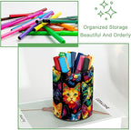 Leather Pen Holder for Desk, Colorful Cat Pattern Pencil Cup Desktop Organizer - Image 3