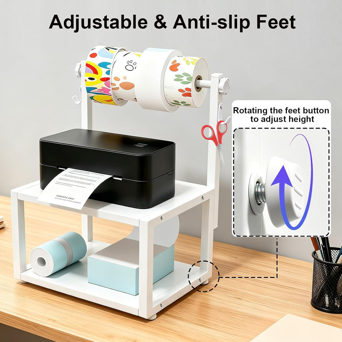 Wooden Thermal Printer Stand for Roll and Fan-Fold Label Holder, Office Use