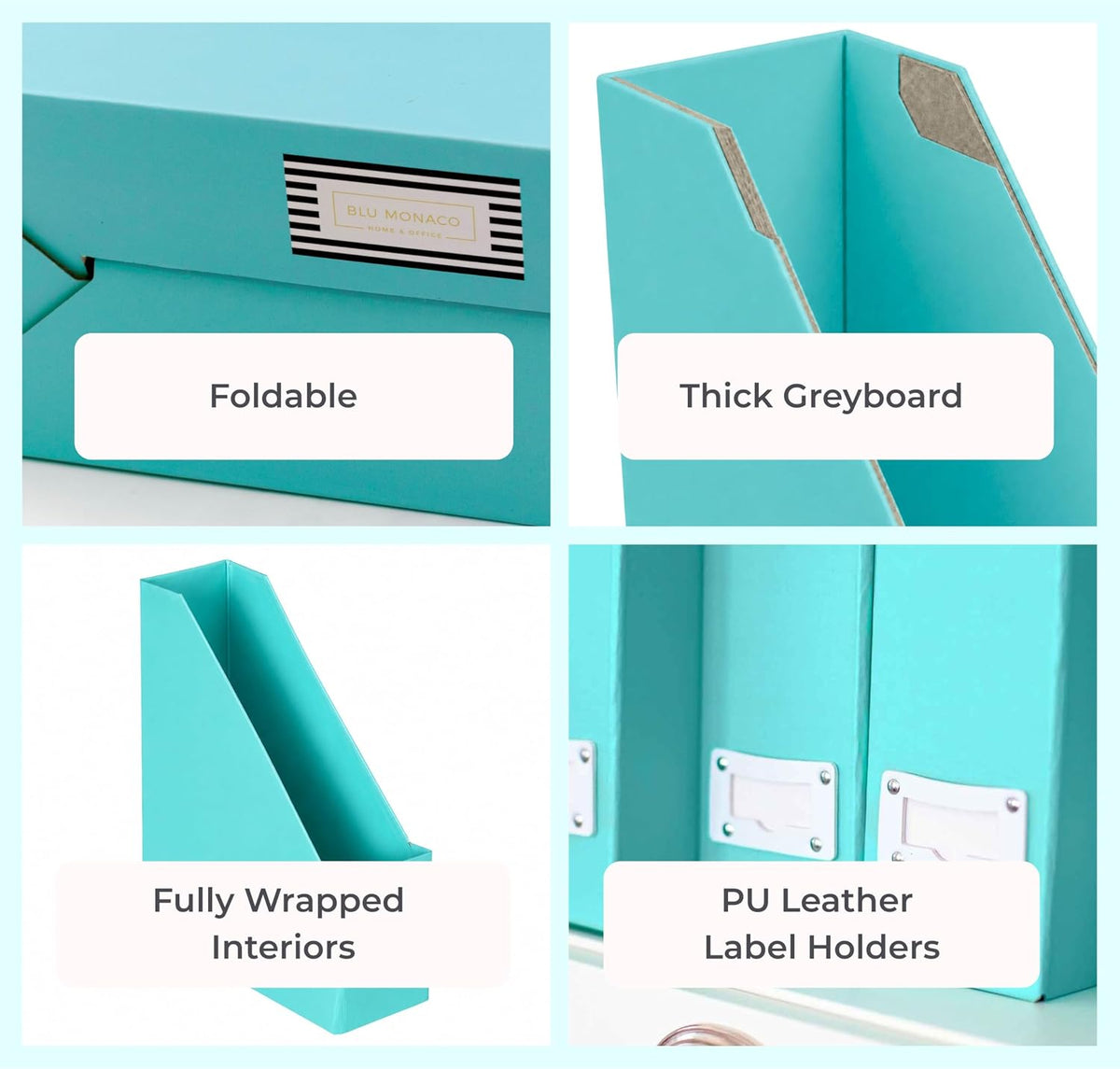 BLU MONACO Set of 6 Aqua Magazine File Holders | Foldable Magazine Storage Bo...