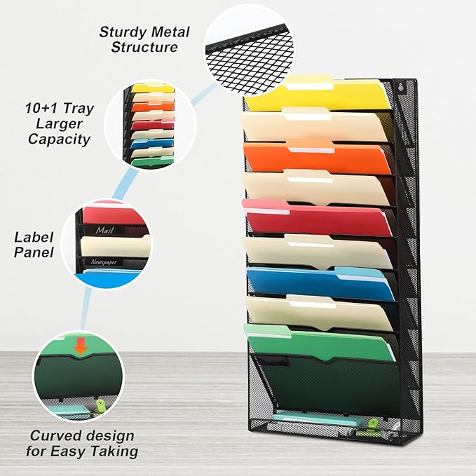 EASEPRES Desk File Organizer Mesh 11-Tier, Hanging Wall Mount Document - Image 4
