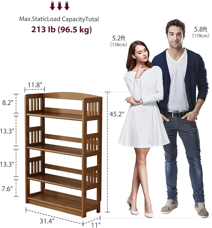 AnywaysWood 4 Tier Solid Wood Open Shelf Bookcase, Modern Wooden Display - Image 2