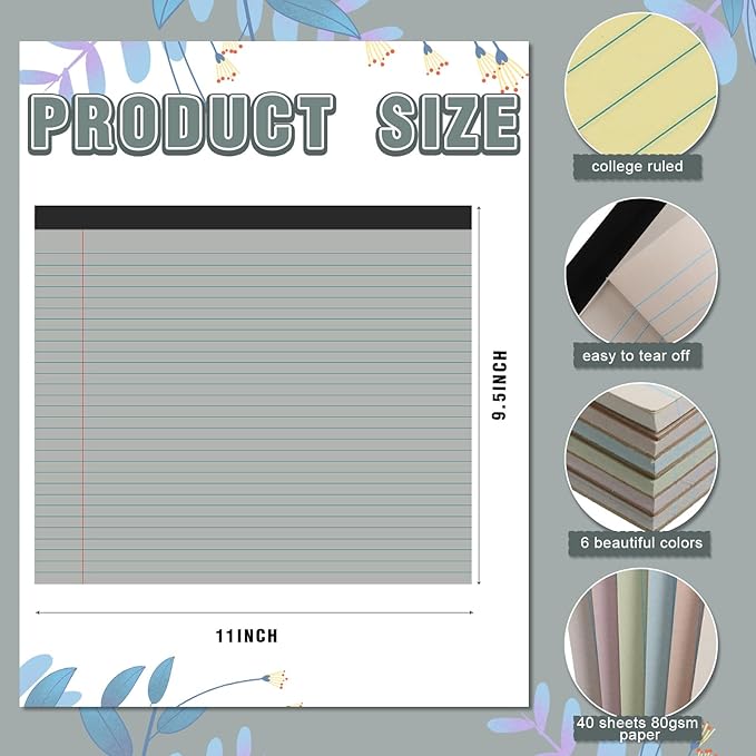 Lincia 6 Pcs 11" x 9.5" Legal Pads College Ruled Notepad Landscape Notebook - Image 2