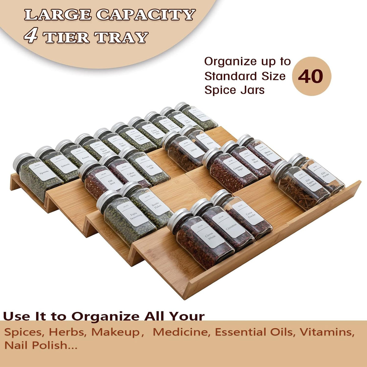 Bamboo Spice Rack Drawer Organizer - 8 Pieces Set- 9" Wide Per Piece - C...