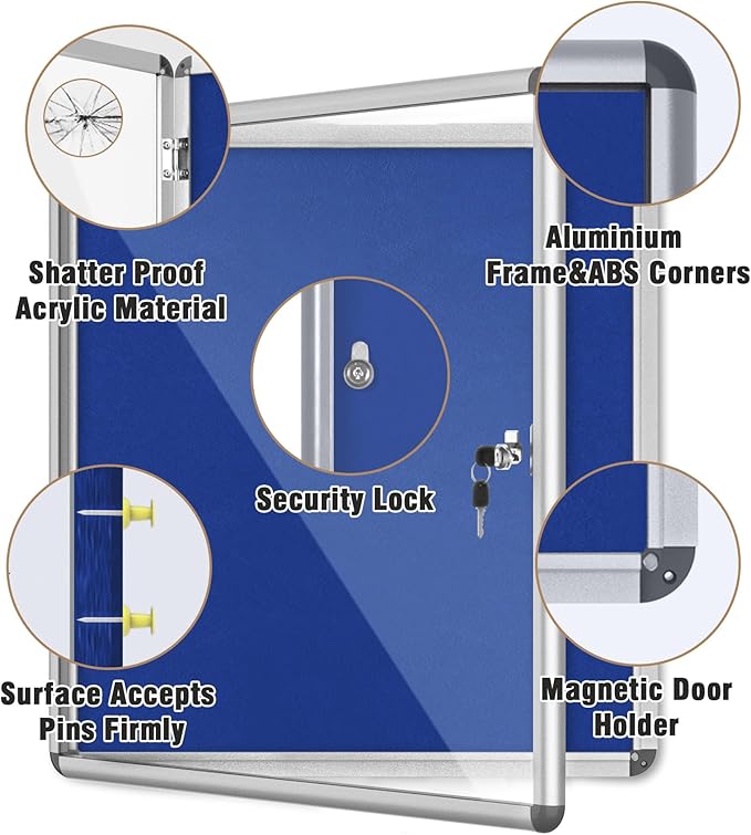 Mifuro 28"x26" Enclosed Bulletin Board, Lockable Weather-Resistant Aluminum - Image 3