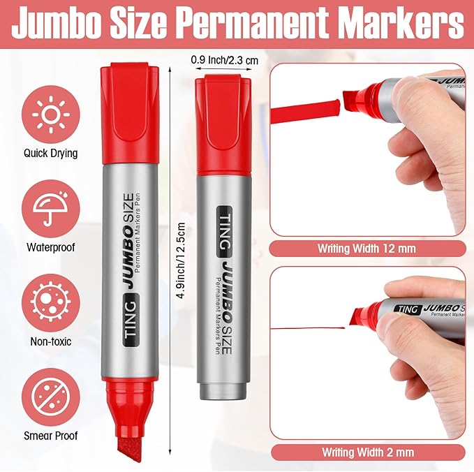 Fuutreo 10 Pack Jumbo Permanent Markers Bulk Large Chisel Tip Permanent Markers - Image 3