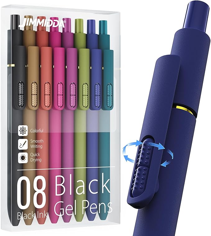 JIMMIDDA 8Pcs Black Gel Pens by JIMMIDDA