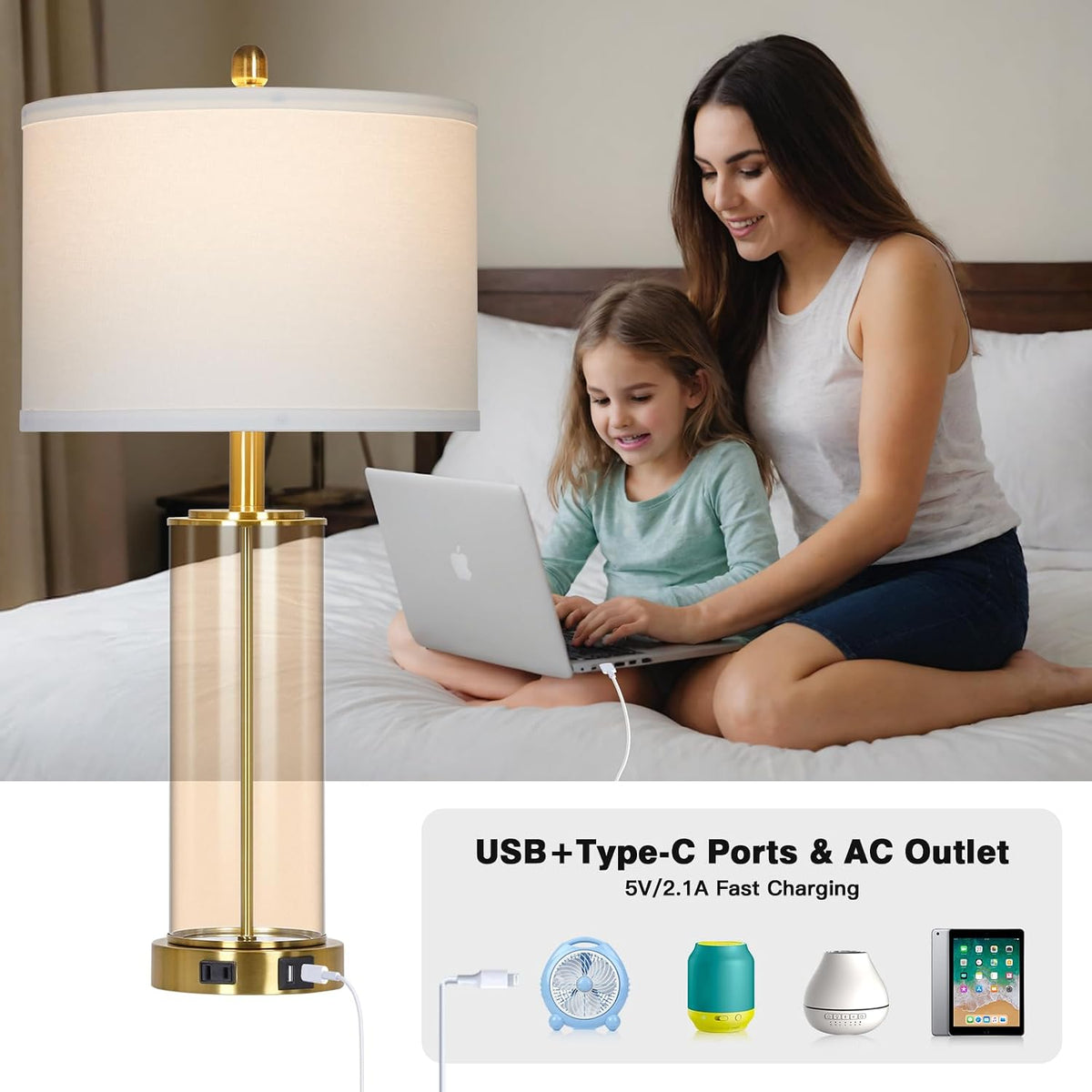 Ruzectt 26" Glass Table Lamp Single, 3-Way Dimmable Touch Control Living...