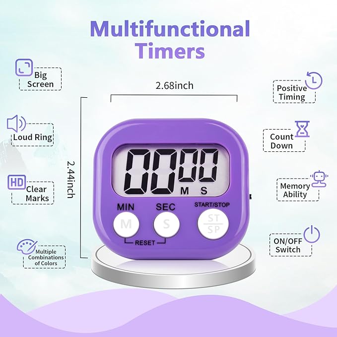2 Pack Purple Digital Kitchen Timer Magnetic Digital Timer - Image 2