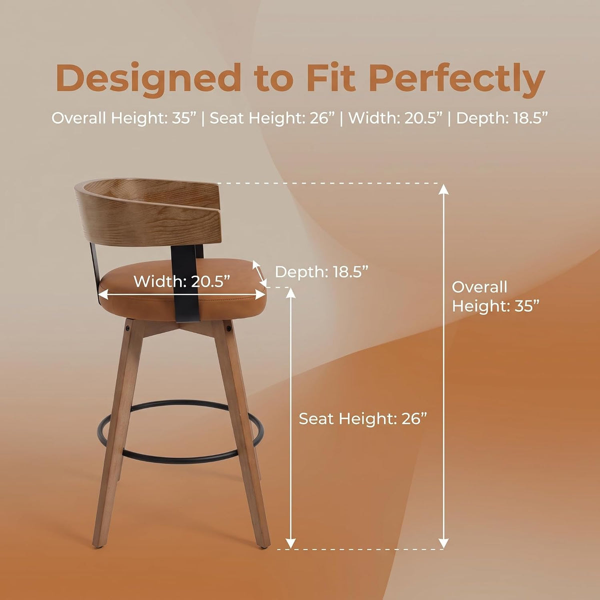 DUOMAY Modern PU Leather Swivel Single Barstool, Brown