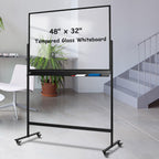 TSJ-OFFICE Rolling Clear-Glass Whiteboard on Wheels