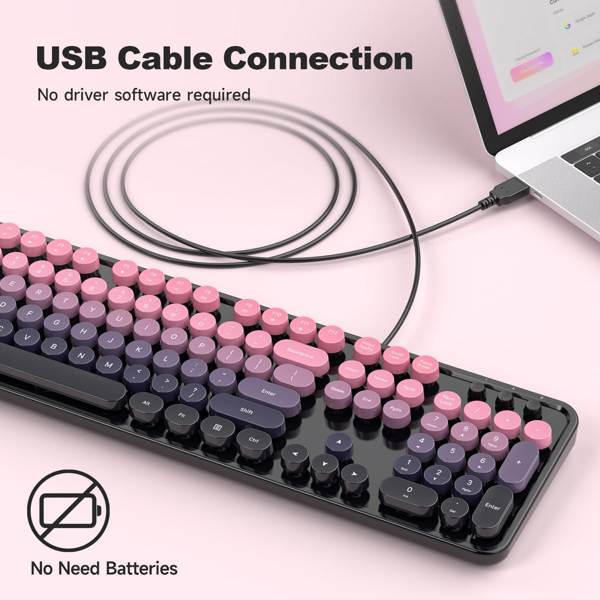 Wired Retro Keyboard, 104 Keys Full-Sized Typewriter Keyboards, Office Keyboa...