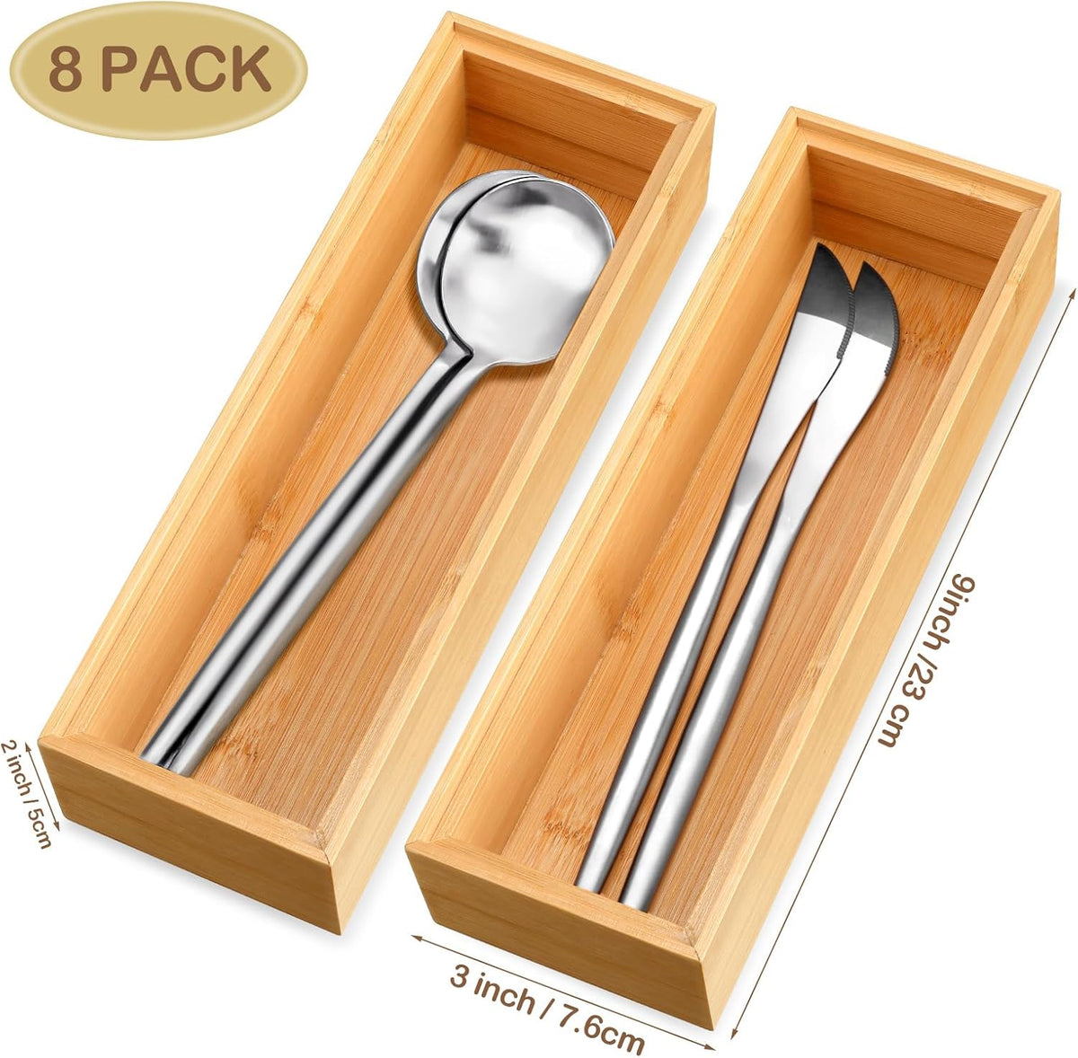 Kigley 8 Pcs Bamboo Kitchen Drawer Organizer, 9x3x2 Inch, Wood