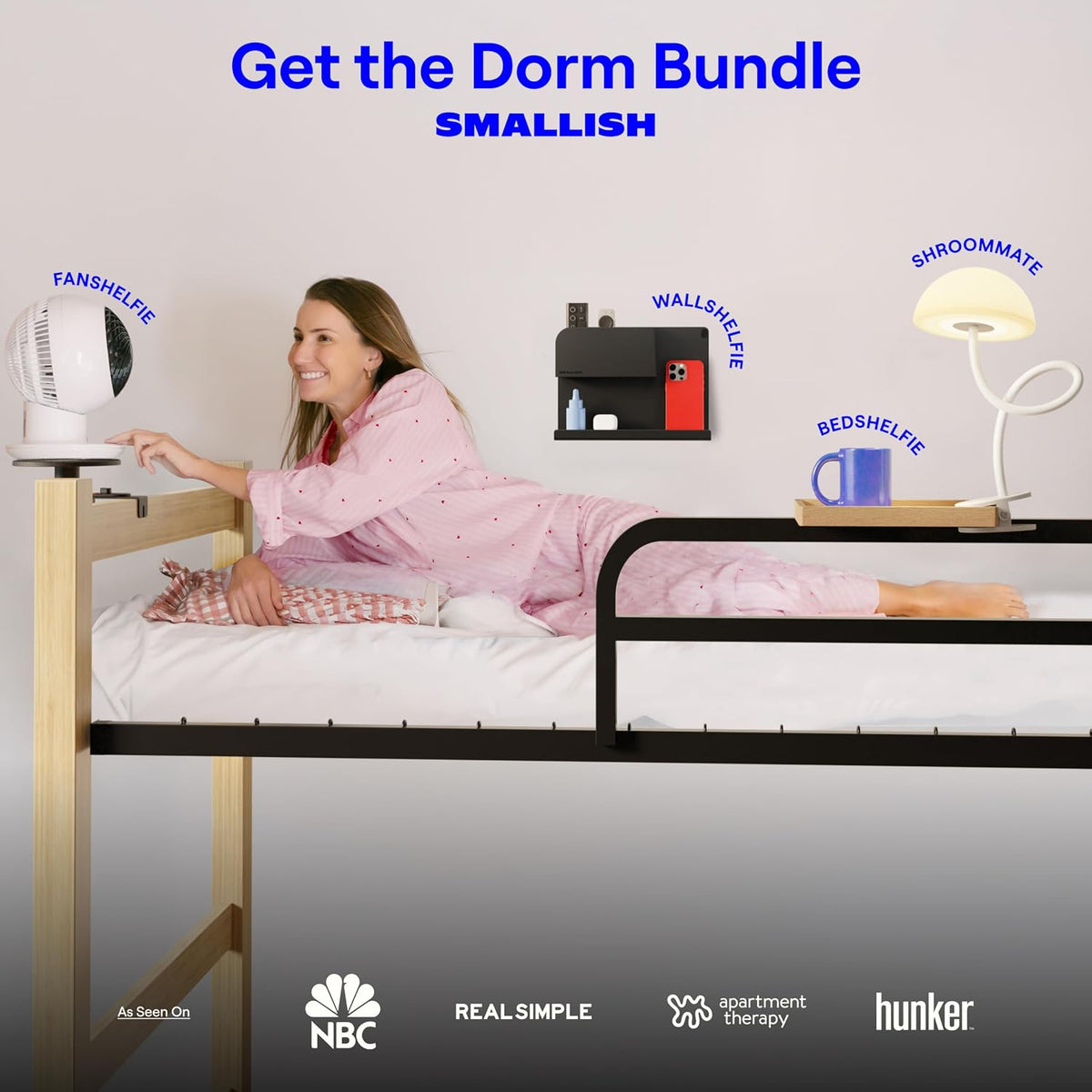 BedShelfie Wood Bedside Shelf for Dorm Room - White