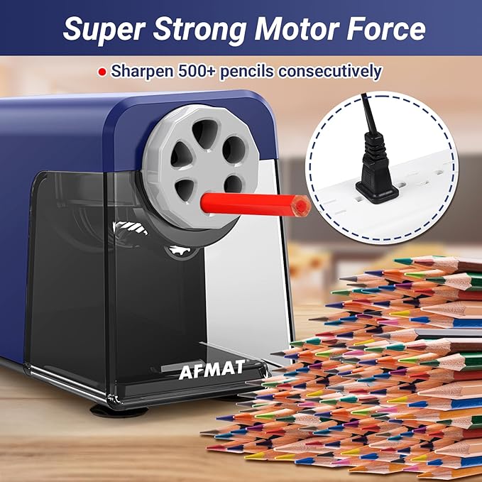 AFMAT Electric Pencil Sharpener Heavy Duty, 6 Holes, Auto Stop Pencil Sharpener - Image 5