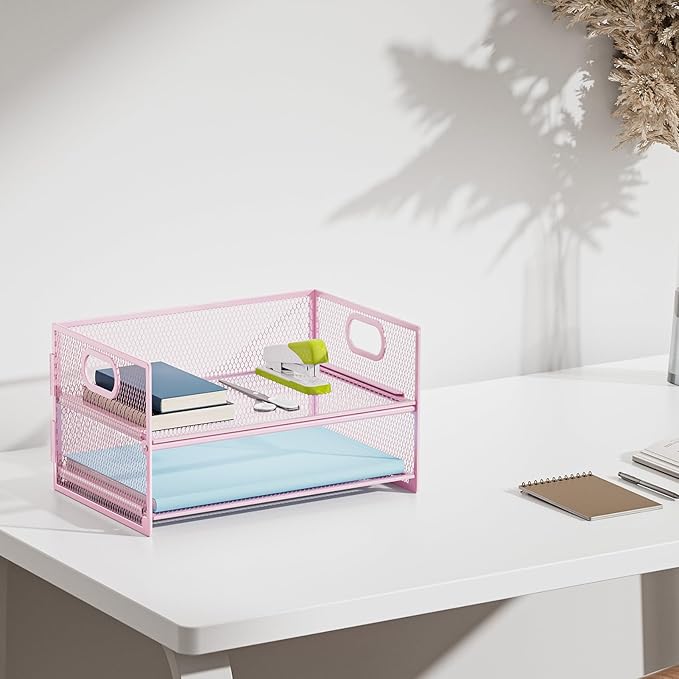 Marbrasse 2 Tier Paper Organizer Letter Tray, Mesh File Organizer - Image 6