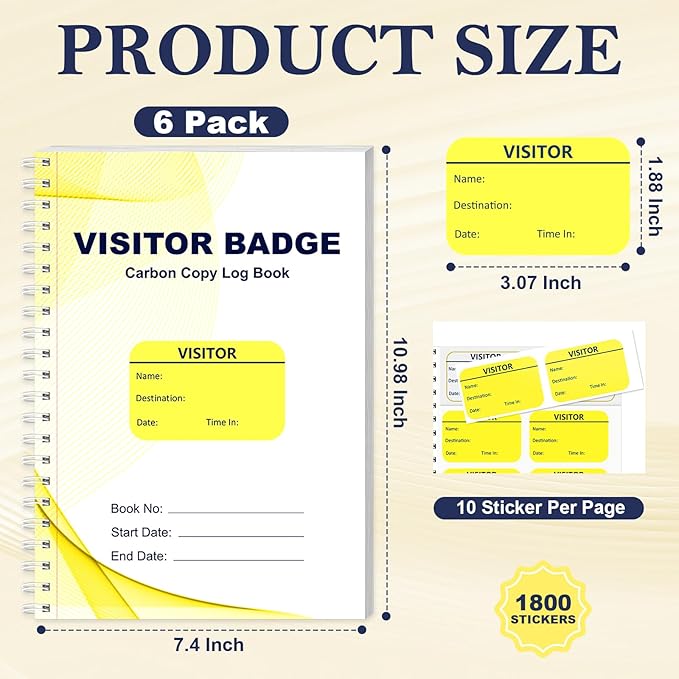6 Pack of 1800 Visitor Badges Stickers Visitor Log Book - Image 2