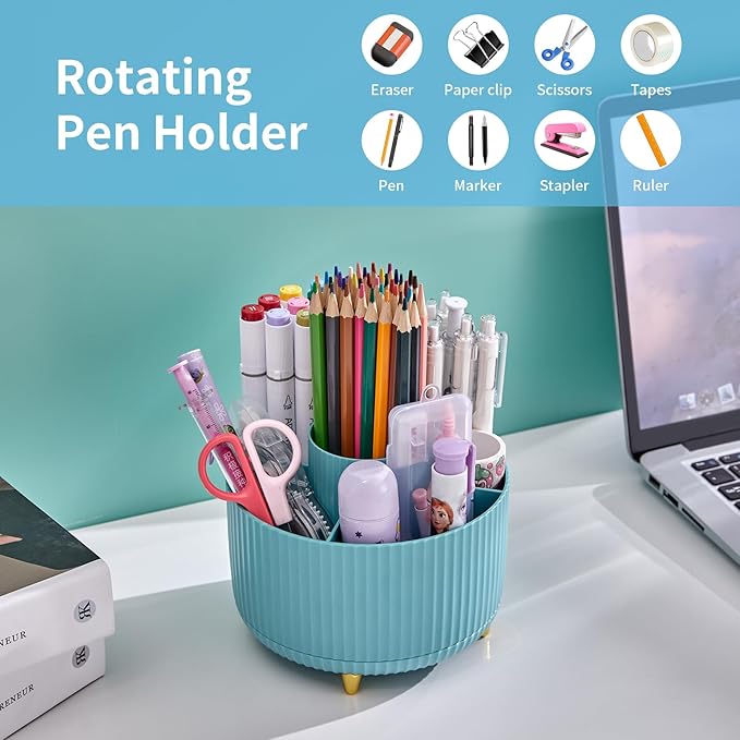 Marbrasse Desk Organizer, 360-Degree Rotating Pen Holder, Desk Organizers and - Image 3