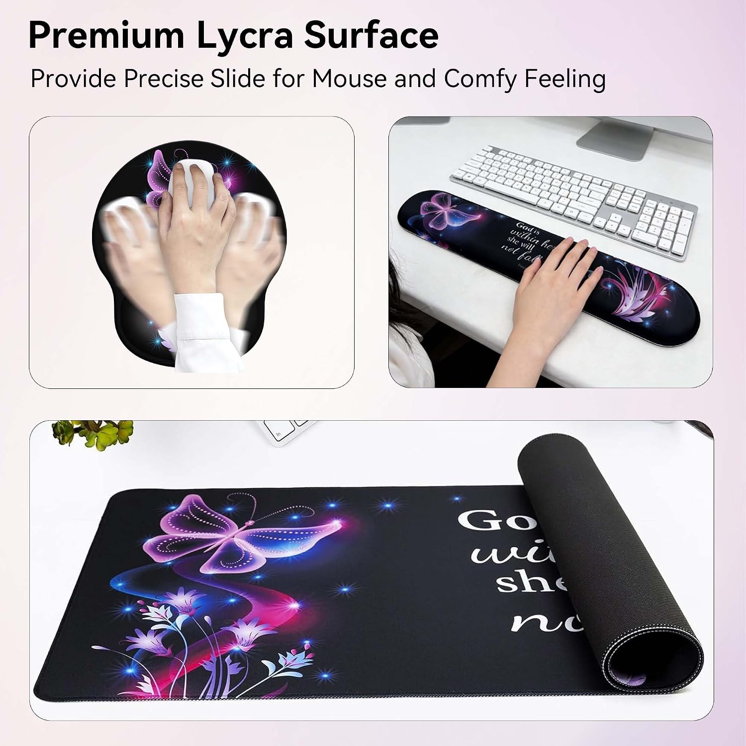 Desk Mat Set Keyboard and Mouse Pad with Wrist Rest Support | Ergonomic,Pain Relief, 4-in-1 Large Big Mousepad Computer Mats,Desk Pad Matt Mats for Desktop Home & Office