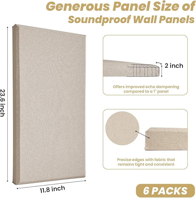 6 PCS Acoustic Panels, Large Soundproof Wall Panels, Professional Fiberglass - Image 2