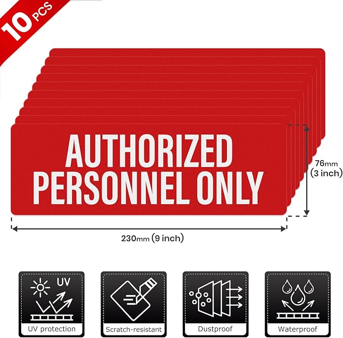 Anobell 10 Pack Authorized Personnel Only Sign Self Adhesive 9 × 3 Inch - Image 2