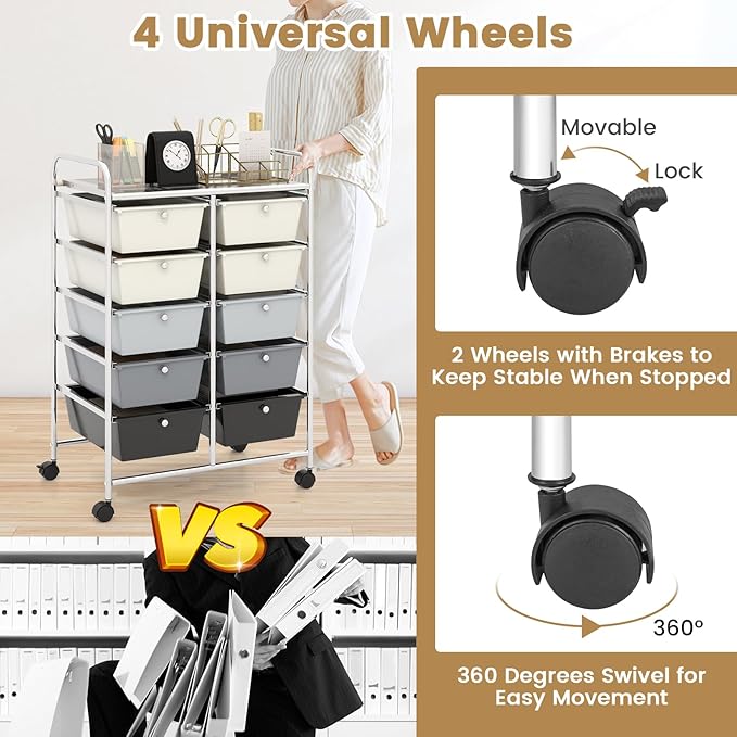 HAPPYGRILL 10-Drawer Rolling Storage Cart, Storage Organizer Cart - Image 5
