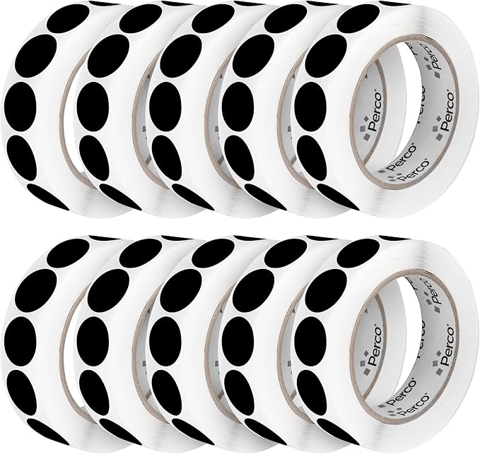 Perco Black 1-Inch Perforated Circle Dot Sticker Labels — 10 Rolls, 000 Round by Perco