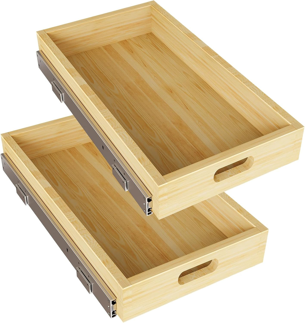 2 Set Pull Out Cabinet Organizer, Soft Close Slide Out Wood Drawer Storage Sh...