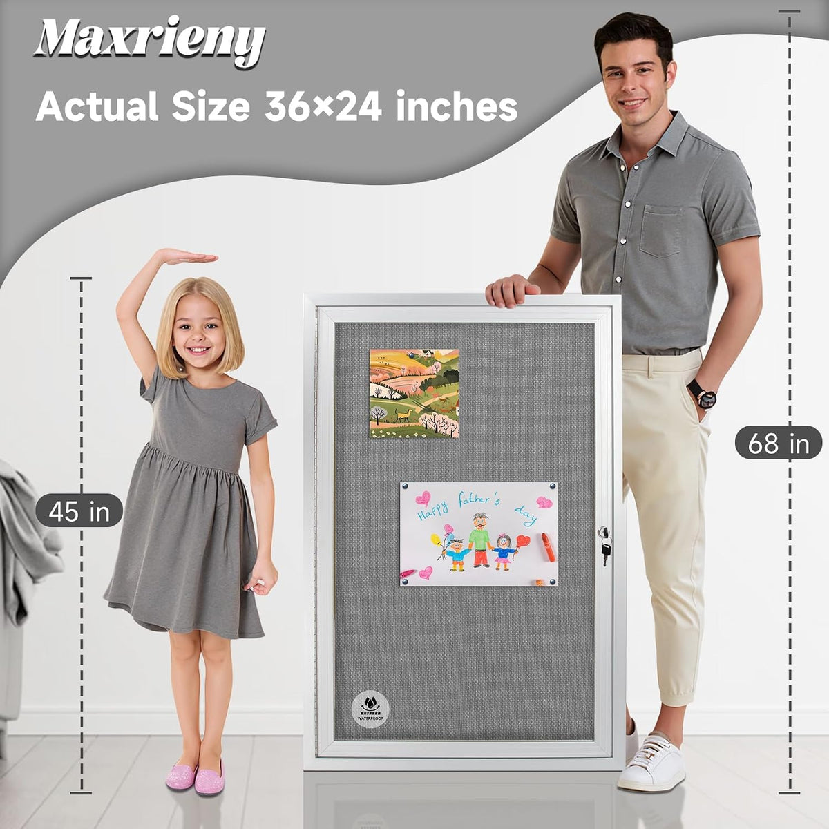 Outdoor Bulletin Board Weatherproof, Wall Message Board 36x24in