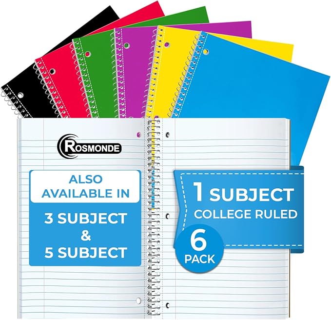 Rosmonde 1 Subject Notebook College Ruled, 6 Pack, 70 Sheets, 8 x 10-1/2" by Rosmonde