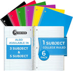 Rosmonde 1 Subject Notebook College Ruled, 6 Pack, 70 Sheets, 8 x 10-1/2" by Rosmonde