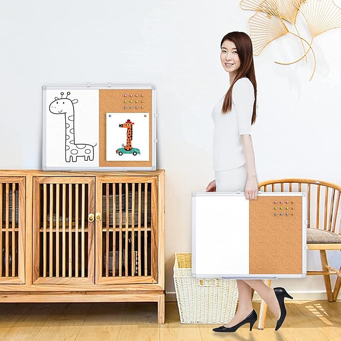 Magnetic White Board and Cork Board Combo, 24 X 18 inches Whiteboard Bulletin - Image 6