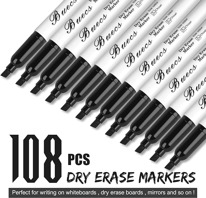 Buecs Black Dry Erase Markers, Chisel tip, Dry-Erase Boards, School Office - Image 2