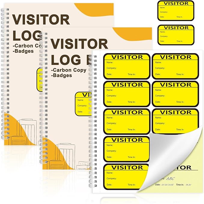 2 Pack Visitor Badges with Carbon Copy Visitor Stickers Letter Size Visitor Log by Unknown