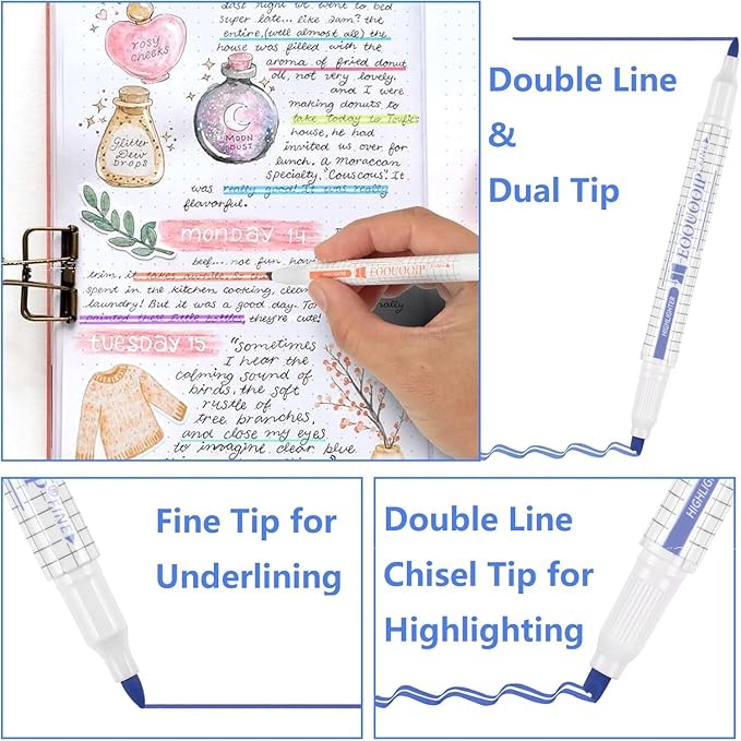 EooUooIP Dual-Tip Highlighter Set, 12 Pack, Pastel Highlighter Assorted Colors - Image 3