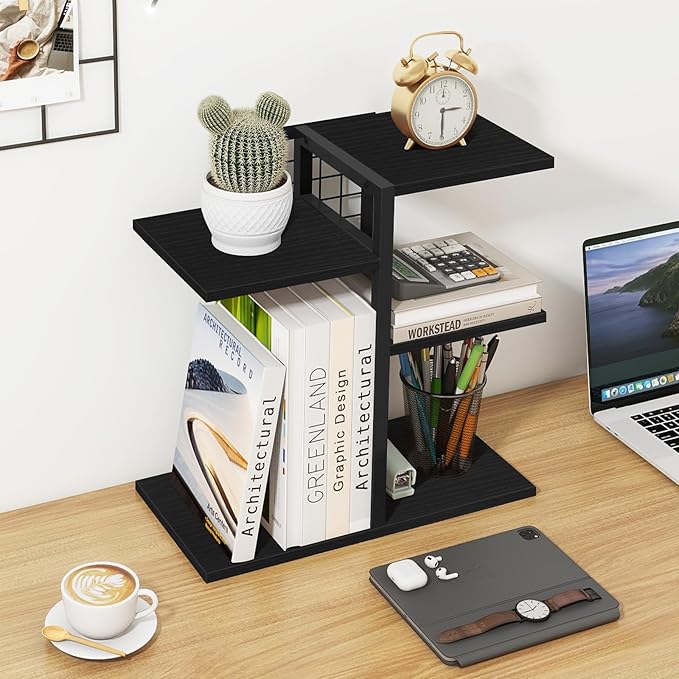 ELITEROO Desktop Bookshelf, 4 Tier Wood Desk Organizer Shelf, Tabletop Storage - Image 2